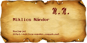Miklics Nándor névjegykártya